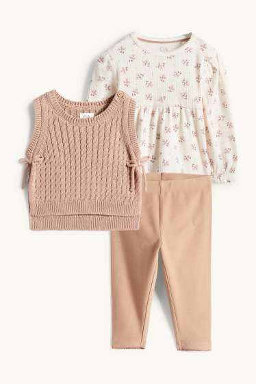 Baby Mädchen - Blümchen - Baby-Outfit - 3 teilig - hellbraun