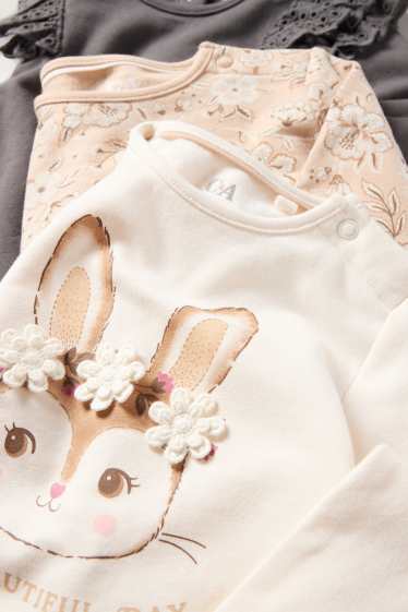 Miminka - dívky - Multipack 3 ks - zajíček a květiny - mikina pro miminka s háčkovanými aplikacemi - světle béžová