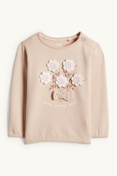 Bebeluși - fete - Floricele - compleu bebeluși, cu aplicații croșetate - 2 piese - bej deschis