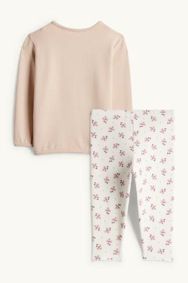 Bebeluși - fete - Floricele - compleu bebeluși, cu aplicații croșetate - 2 piese - bej deschis