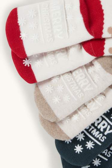 Bébés filles - Lot de 3 paires - chaussettes antidérapantes de Noël pour bébé - rouge / beige
