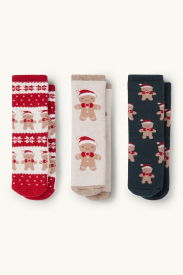 Bébés filles - Lot de 3 paires - chaussettes antidérapantes de Noël pour bébé - rouge / beige