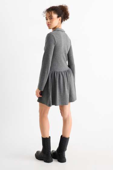 Women - A-line dress - ribbed - dark gray