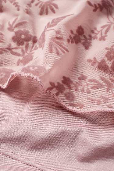 Dámské - Souprava - krátké tričko s dlouhým rukávem a top - slim fit - s květinovým vzorem - růžová