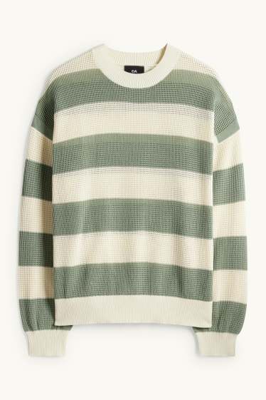 Hommes - Pull - à rayures - beige / vert