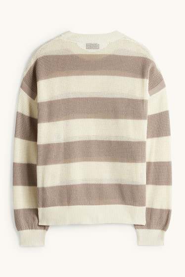 Men - Jumper - striped - light beige