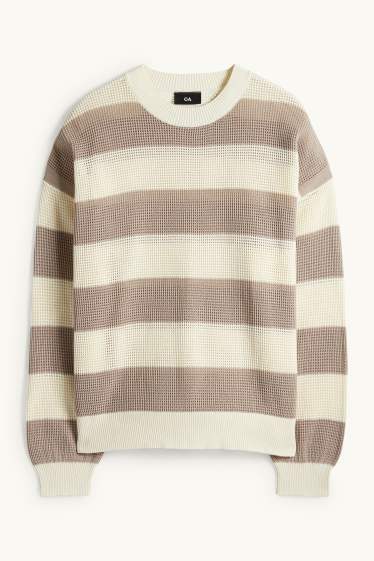 Men - Jumper - striped - light beige