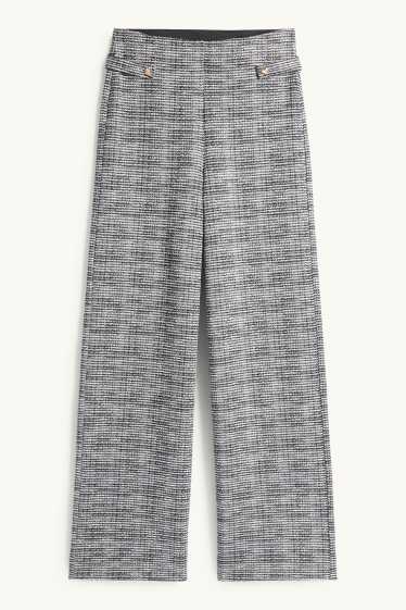 Dames - Bouclé broek - mid waist - wide leg - zwart / wit