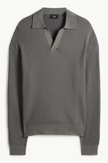 Herren - Pullover - gerippt - dunkelgrün