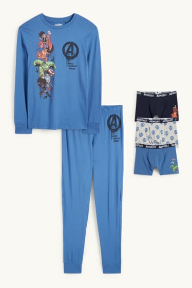 Nen - Avengers - conjunt - pijama i bòxers - 5 peces - blau / blau fosc