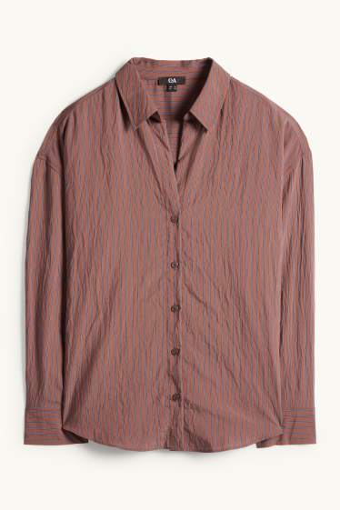 Dames - Blouse - gestreept - bruin / blauw