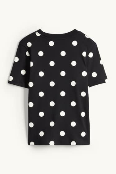 Women - T-shirt - slim fit - polka dot - black / white