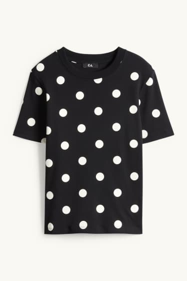 Women - T-shirt - slim fit - polka dot - black / white