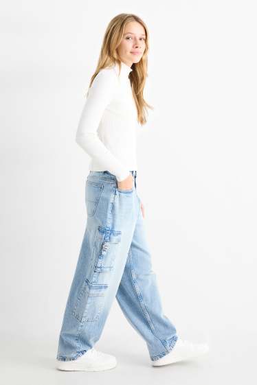 Enfants filles - Cargo jean - jean bleu clair