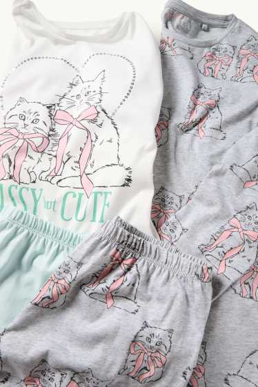 Children Girls - Multipack of 2 - cat - pyjamas - 4 piece - light gray