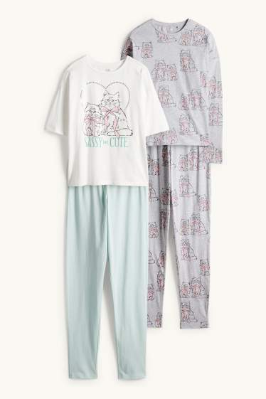 Children Girls - Multipack of 2 - cat - pyjamas - 4 piece - light gray