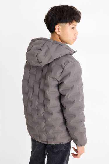 Kinder Jungen - Steppjacke mit Kapuze - wasserabweisend - grau