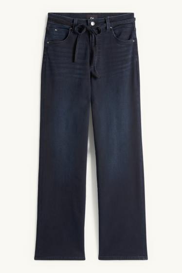 Women - +Wide leg jeans - mid-rise waist - LYCRA® - denim-dark blue
