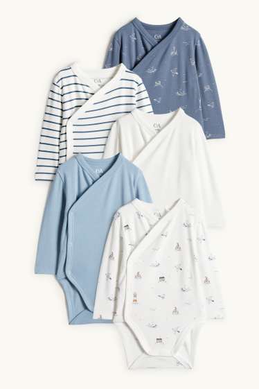 Baby Boys - Multipack of 5 - sea - baby wrapover bodysuit - blue / white