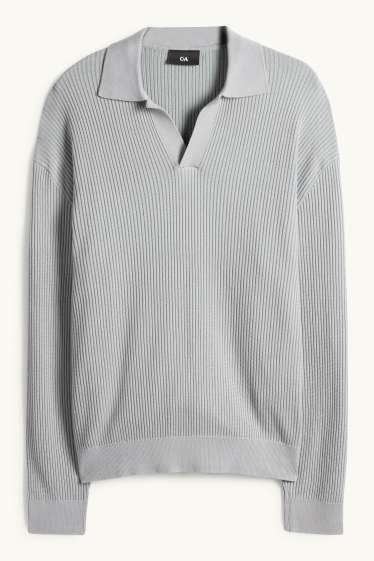 Herren - Pullover - gerippt - hellgrau