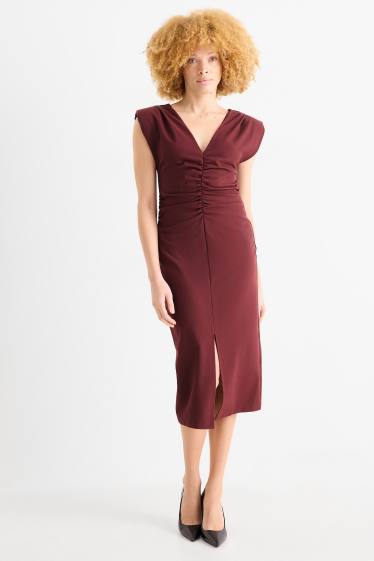 Damen - Kleid mit V-Ausschnitt - Straight Fit - bordeaux