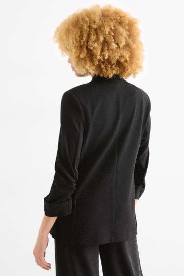 Femmes - Blazer - regular fit - effet brillant - noir