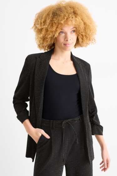 Femmes - Blazer - regular fit - effet brillant - noir
