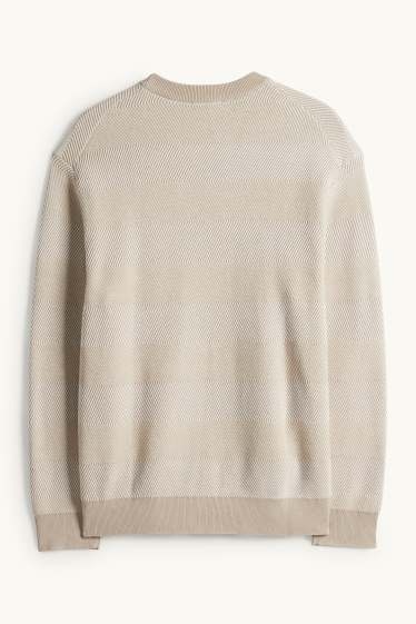 Bărbați - Pulover - cu dungi - structurat - bej deschis