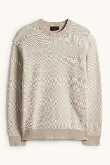 Bărbați - Pulover - cu dungi - structurat - bej deschis