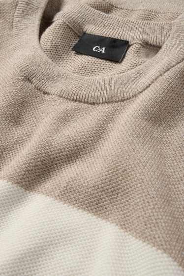 Pánské - Svetr - pruhovaný - strukturovaný - bílá/béžová