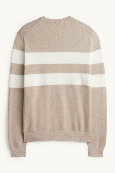 Pánské - Svetr - pruhovaný - strukturovaný - bílá/béžová