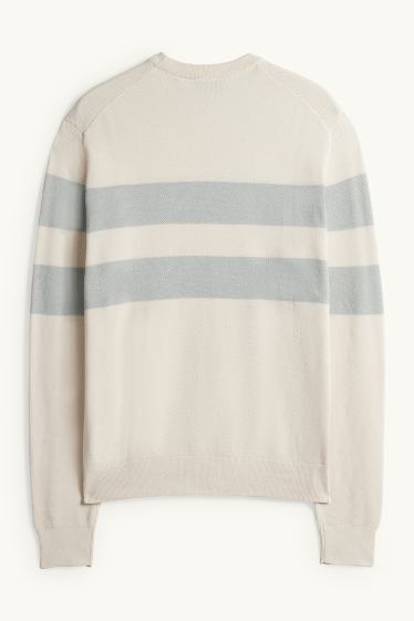 Pánské - Svetr - pruhovaný - strukturovaný - světle béžová