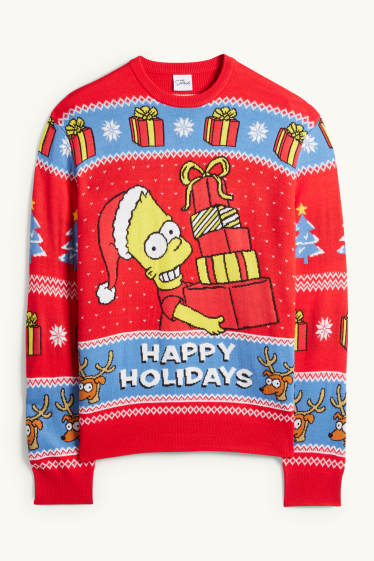 Hommes - Pull de Noël - Les Simpson - rouge