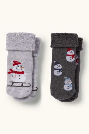 Neonate - Confezione da 2 - calzini antiscivolo natalizi con motivo - grigio scuro
