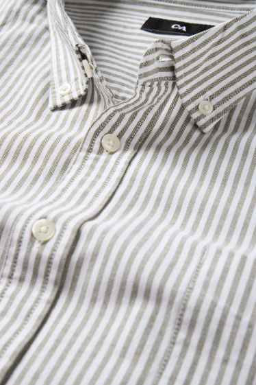 Herren - Hemd - Regular Fit - Button-down - gestreift - grün / cremeweiss
