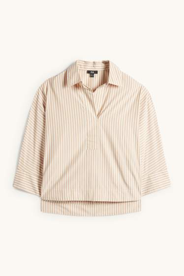 Dames - Blouse met V-hals - beige