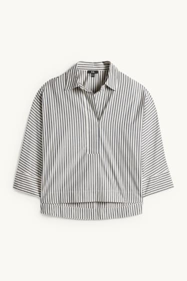 Dames - Blouse met V-hals - donkerblauw