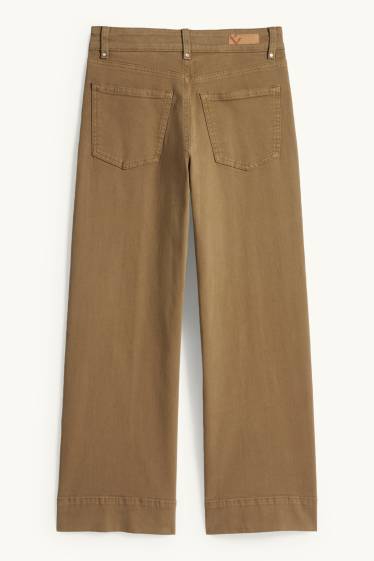 Women - Cloth trousers - high waist - wide leg - khaki