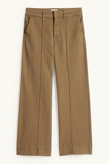 Women - Cloth trousers - high waist - wide leg - khaki