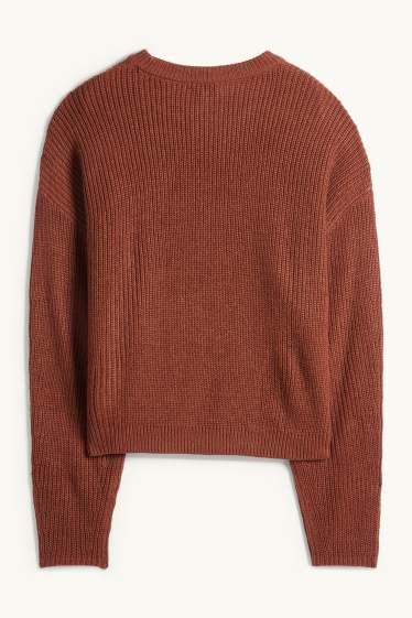 Damen - Pullover - gerippt - dunkelbraun