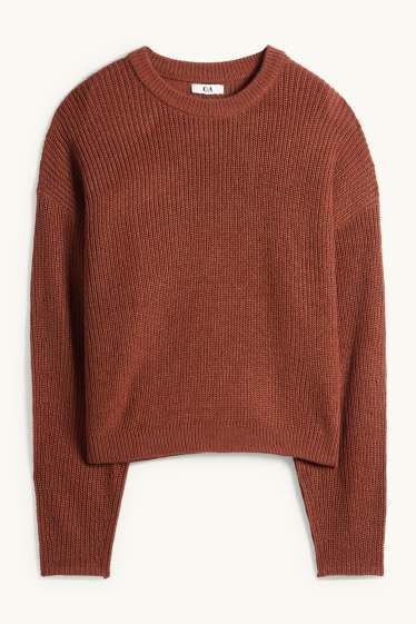 Damen - Pullover - gerippt - dunkelbraun