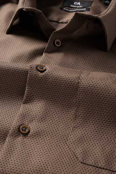 Heren - Business-overhemd - regular fit - kent - strijkvrij - met structuur - donkerbruin