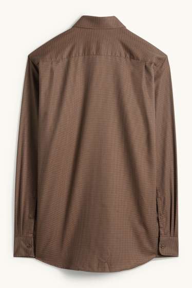 Heren - Business-overhemd - regular fit - kent - strijkvrij - met structuur - donkerbruin