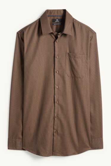 Heren - Business-overhemd - regular fit - kent - strijkvrij - met structuur - donkerbruin