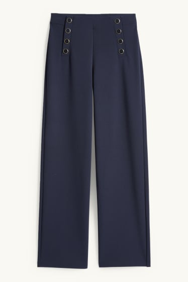 Donna - Pantaloni in jersey - vita media - gamba ampia - blu scuro