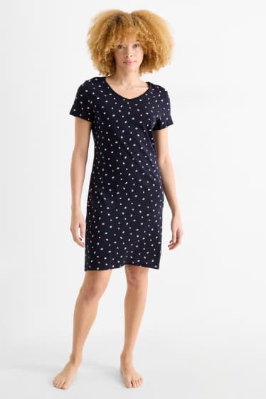Donna - Camicia da notte - a fiori - blu scuro
