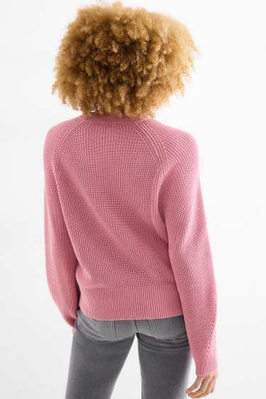 Women - Jumper - ribbed - dark rose