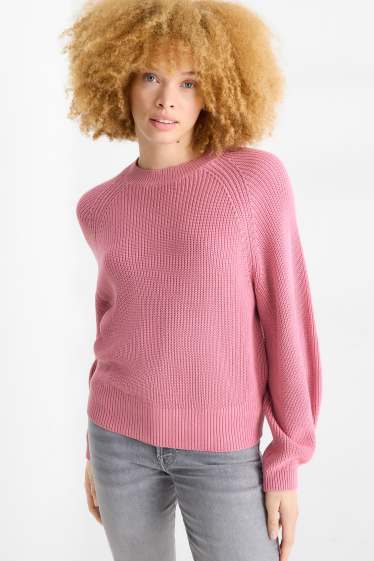 Women - Jumper - ribbed - dark rose