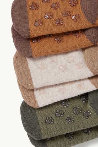Bébés garçons - Lot de 3 - animaux sauvages - chaussettes antidérapantes pour bébé - hiver - marron / vert