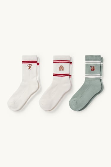Enfants filles - Lot de 3 paires - pain d'épices - chaussettes de Noël à motif - blanc / vert